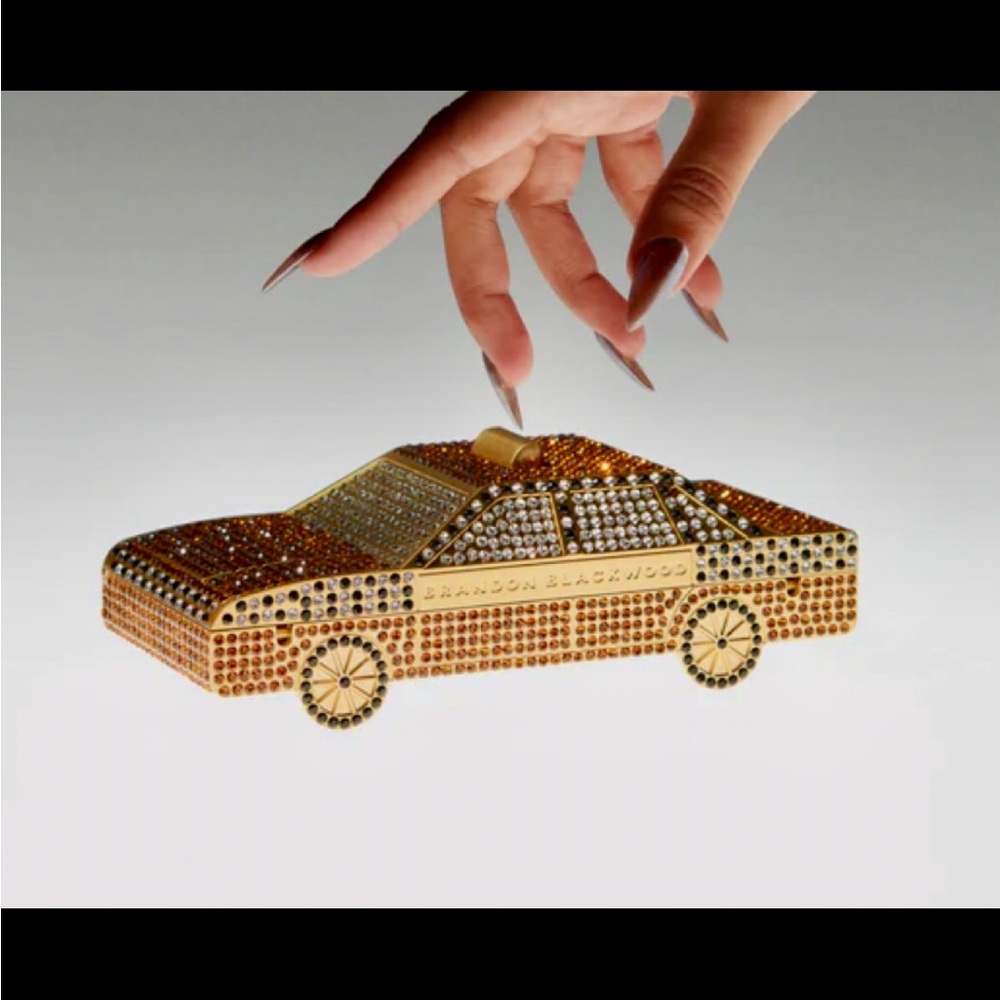 Brandon Blackwood Gold and Silver Crystal Taxicab Shaped Clutch or Crossbody